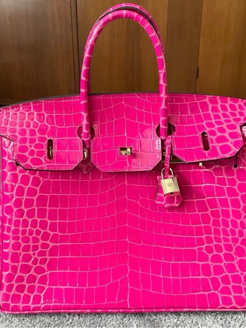 Ainifeel Hot Pink faux Croc-Embossed Leather Tote Bag